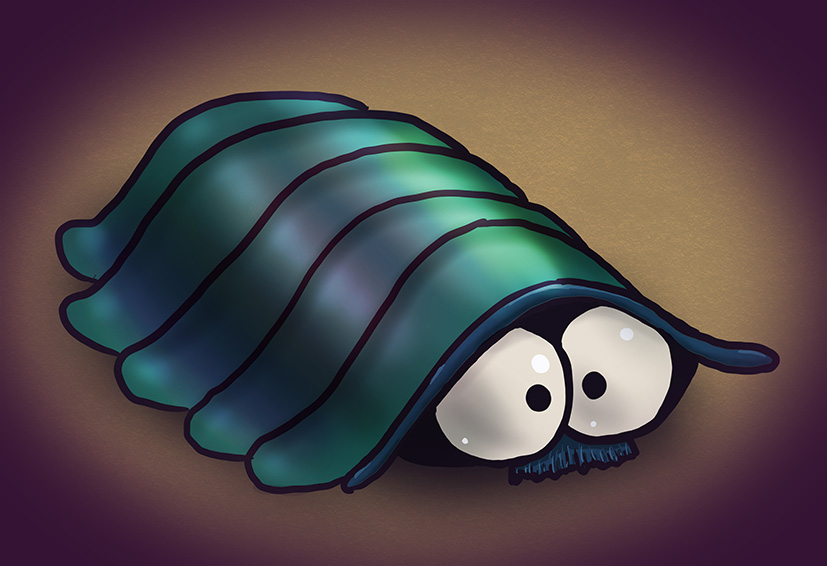 cartoon-style irridescent green pill bug